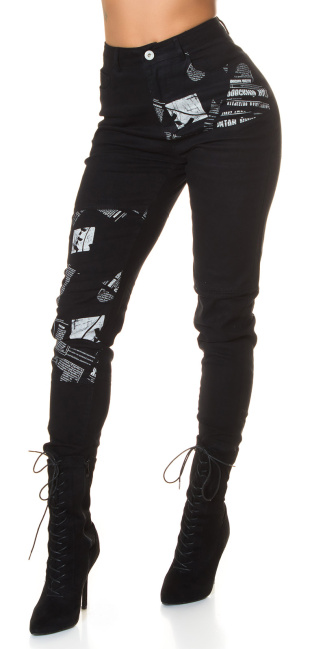 Trendy Highwaist Jeans with Print Black